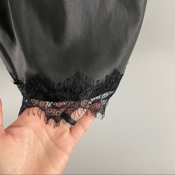 Bershka | Black Vegan Faux Leather Lace Trim Camisole Tank Cami Top Spaghetti XS - Picture 3 of 8